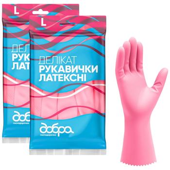 Перчатки латексные Добра Господарочка Деликат L розовые - купить, цены на Идеал - фото 2