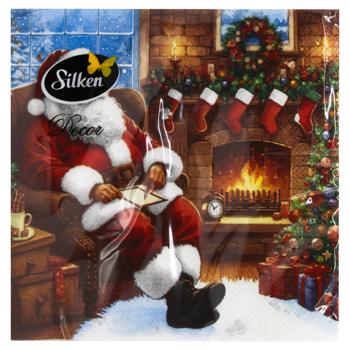 Silken Santa in Front of the Fireplace 33-Ply Table Napkins 33*33cm 18pcs - buy, prices for MegaMarket - photo 1