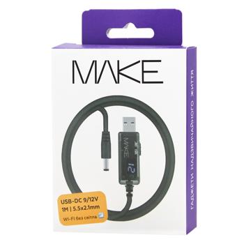 Кабель USB to DC 9/12V чорний Мake 1м