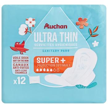 Прокладки гігієнічні Auchan ультратонкі в індивідуальній упаковці 12шт