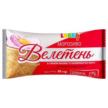 Laska Giant Ice Сream with Raspberry Flavor and Mango Filling in a Waffle Cup 90g