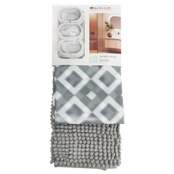 Koopman Geometry Shower Curtain 180х180cm and Bath Mat 40х60cm Bathroom Set - buy, prices for NOVUS - photo 3