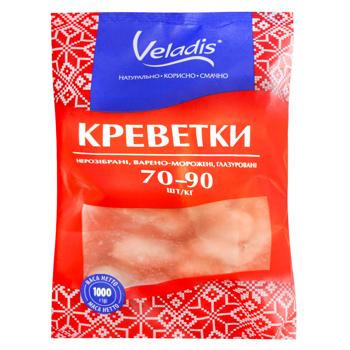 Креветки Veladis неразобранные глазированные варено-мороженные 70/90 1кг