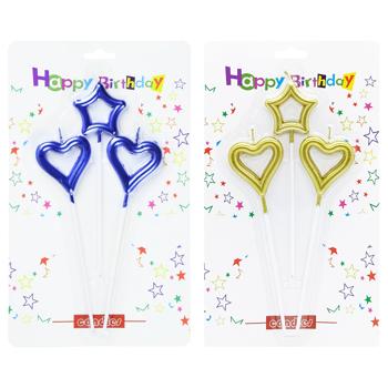 Set of Candles for Cake Hearts and Star 3pcs