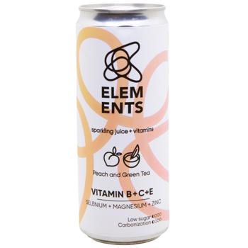 Elements Carbonated Drink with Peach and Green Tea Flavor 0.33l - buy, prices for WINETIME - photo 1