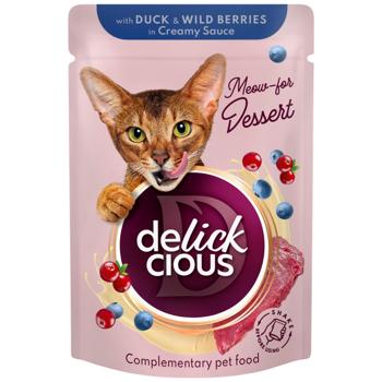 Delickcious Flakes with Duck and Wild Berries in Creamy Sauce Wet Food for Adult Cats 80g - buy, prices for MasterZoo - photo 1
