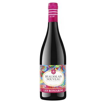 Вино Les Romarins Beaujolais Nouveau красное полусладкое 12,5% 0,75л - купить, цены на NOVUS - фото 1