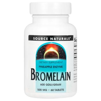 Бромелайн, Bromelain, Source Naturals, 600 ГДУ/грам, 500 мг, 60 таблеток   - купити, ціни на Біотус - фото 1