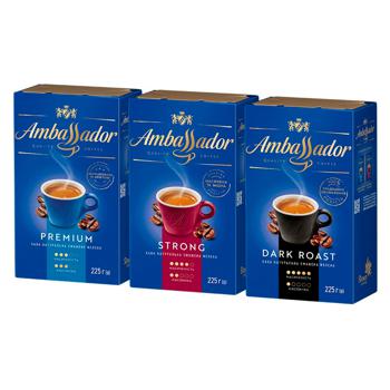 Набор молотого кофе Ambassador Dark Roast 225г + Strong 225г + Premium 225г