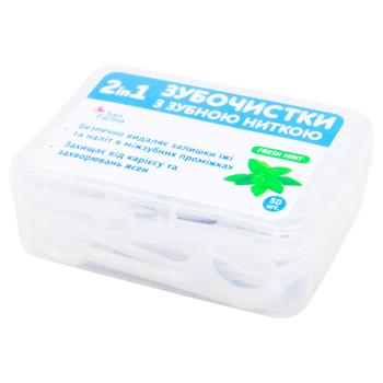 San Farma Fresh Mint 2in1 Toothpicks with Floss 50pcs - buy, prices for EKO Market - photo 1