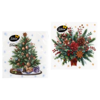 Silken Christmas Tree and New Year's Bouquet 2-Ply Table Napkins 12pcs 33*33cm