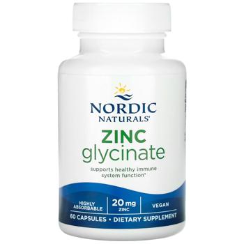 Глицинат цинка, Zinc Glycinate, Nordic Naturals, 20 мг, 60 капсул - купить, цены на Biotus - фото 1