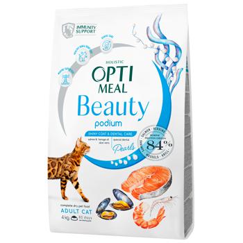 Корм сухий Optimeal Beauty Podium з морепродуктами для догляду за шерстю та зубами у дорослих котів 4кг - купити, ціни на MasterZoo - фото 1