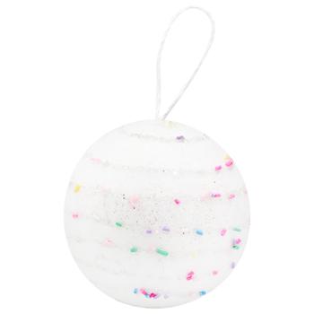 White Christmas Tree Ball Decoration with Horizontal Beaded Ribbon 10cm YE2073
