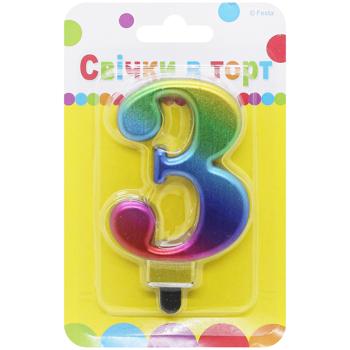 СВІЧКА ЦИФРА  3  КОЛЬОРОВА 9СМ - купити, ціни на Auchan - фото 1