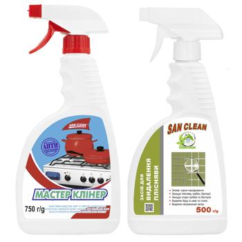 Средство чистящее San Clean Мастер Клинер для удаления жира 750г + Средство San Clean Green House для удаления плесени 500г