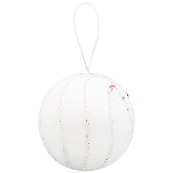 Украшение Шар ёлочный белый с бисерной вертикальной лентой 8см - купить, цены на МегаМаркет - фото 1
