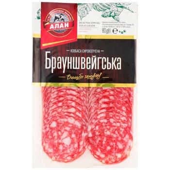 Колбаса Алан Брауншвейгская нарезанная сырокопченая высший сорт 80г