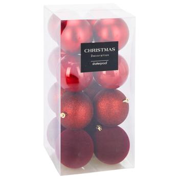 Набір ялинкових куль Koopman 16шт 80мм темно-червоний