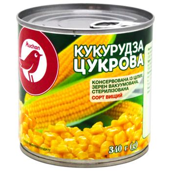 Кукуруза Auchan сахарная консервированная 340г - купить, цены на КОСМОС - фото 1