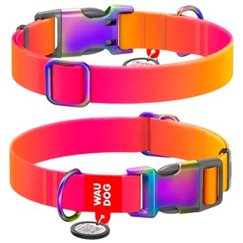 Waudog Nylon Recycled Dog Collar with QR Passport 25-35cm/15mm Gradient Orange