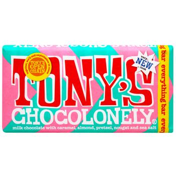 Шоколад молочний Tony's з карамеллю, мигдалем та морською сіллю 180г