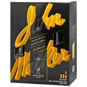 Віскі Johnnie Walker Black label 40% 0,7л + 2 склянки