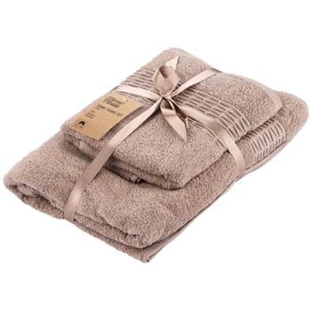 Ardesto Lotus Set of Terry Cotton Beige Towels 50x90cm and 70x140cm 2pcs - buy, prices for Auchan - photo 1