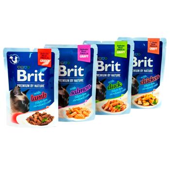 Набір вологого корму для котів Brit Premium Delicate Fillets in Gravy Chicken for Sterilised pouch 3+1 шт х 85 г - асорті - купить, цены на MasterZoo - фото 2