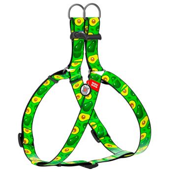 Waudog Nylon Harness for Dogs with QR Passport 40-55cm/15mm with Avocado Design