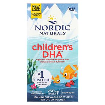 Рыбий жир для детей Nordic Naturals Children's DHA со вкусом клубники 250мг 180 гелевых капсул - купить, цены на Biotus - фото 2