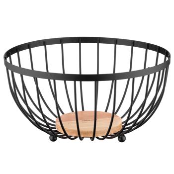Ardesto Midori Black Metal Basket with Wooden Board on the Bottom 25*25*13cm - buy, prices for Za Raz - photo 1