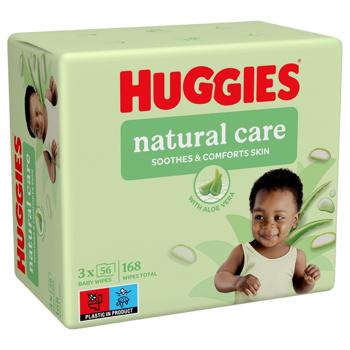 Серветки дитячі Huggies Natural Care 2+1 3*56шт