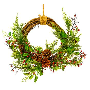 Rattan Wreath with Berries & Pinecones 30cm