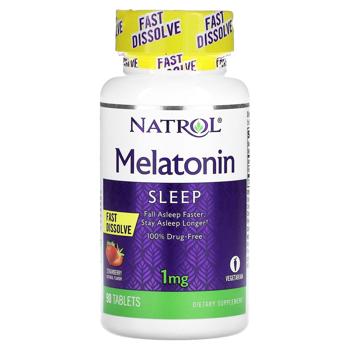 Мелатонін швидкого вивільнення (смак полуниці), Melatonin, Natrol, 1 мг, 90 таблеток