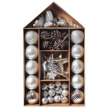 Actuel Set of Silver Christmas Ornaments 3-8cm 50pcs