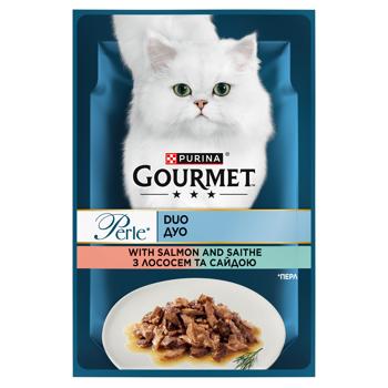 Корм вологий Gourmet Perle Duo з лососем та сайдою для дорослих котів 85г - купити, ціни на MasterZoo - фото 1
