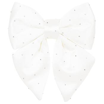 BonaDi Decorative Bow with Rhinestones 13cm White Satin