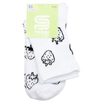 Шкарпетки Premier Socks підліткові високі з полуницею р.23-25 білий