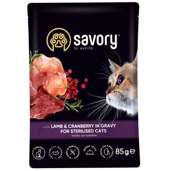Savory Sterilized упаковка вологого корму для котів 22 шт х 85 г - ягня та журавлина - купити, ціни на MasterZoo - фото 2