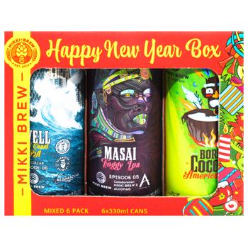 Набор пива Mikki Brew Happy New Year Box нефильтрованное 0,33л х 6шт - купить, цены на WINETIME - фото 2