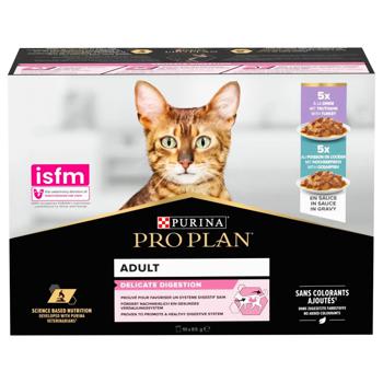 Набор влажного корма Purina Pro Plan для взрослых кошек с чувствительным пищеварением 5шт х 85г с индейкой и 5шт х 85г с океанической рыбой - купить, цены на MasterZoo - фото 3