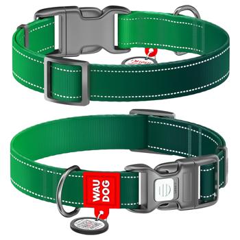 Нашийник для собак Waudog Mono Nylon з QR паспортом світловідбивний зелений S 25-35см