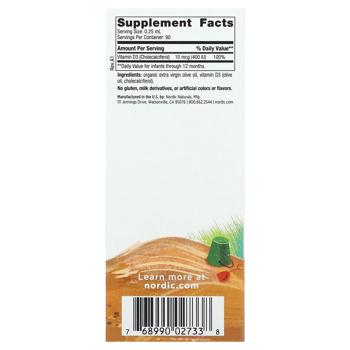 Вітамін D3 для дітей, Baby's Vitamin D3, Nordic Naturals, рідкий, 10 мкг (400 МО), 22,5 мл - купить, цены на Biotus - фото 3