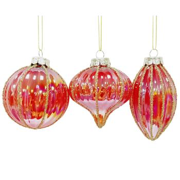 Actuel Red Pearlescent Glass Christmas Tree Ball 8-11cm in assortment