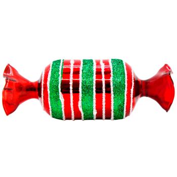 Прикраса ялинкова Bona Di Цукерка 5х13см червоний із зеленим гліттером - купити, ціни на WINETIME - фото 1