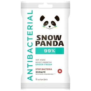 Салфетки влажные Snow Panda Green Fresh Antibacterial 15шт - купить, цены на Auchan - фото 1