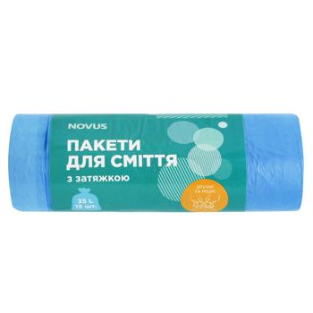 Пакети для сміття Novus з затяжкою 51х53см 35л 15шт - купити, ціни на NOVUS - фото 1