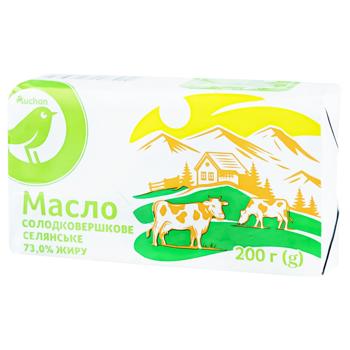 Масло Auchan Селянське солодковершкове 73% 200г - купити, ціни на Auchan - фото 1