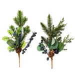 Гілка декоративна з шишками та синіми ягодами 8х24см